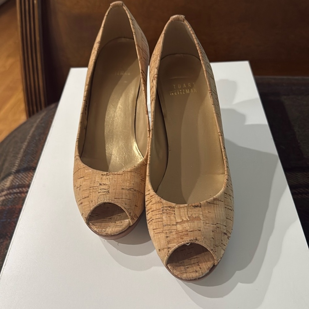Elegant genuine cork platform heels